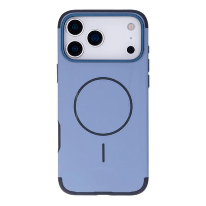Blue phone case with a magnetic charging pad on a white background