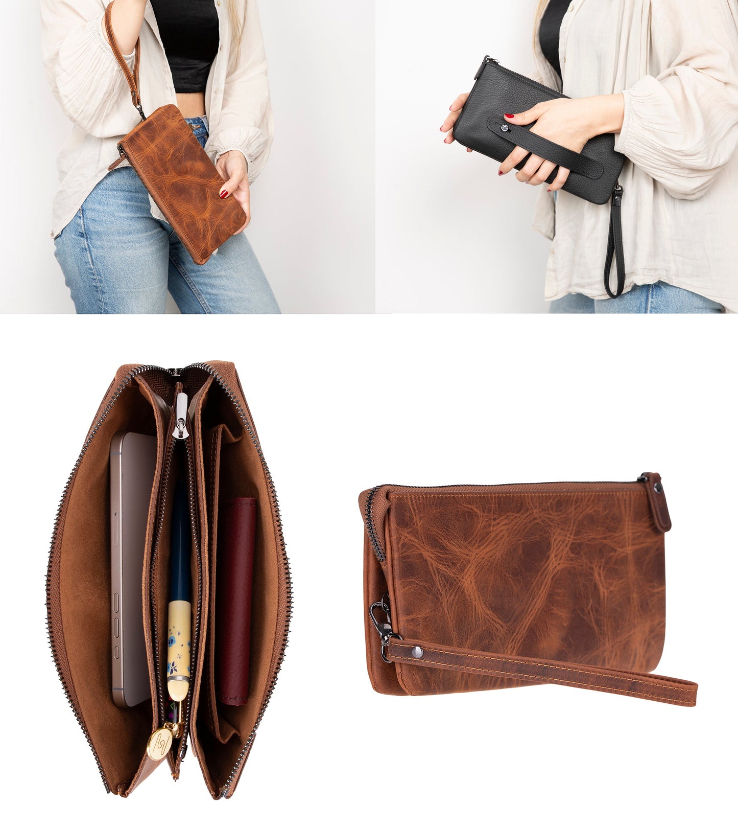Monarch Leather Unisex Wristlet Bag with Smart Pockets
