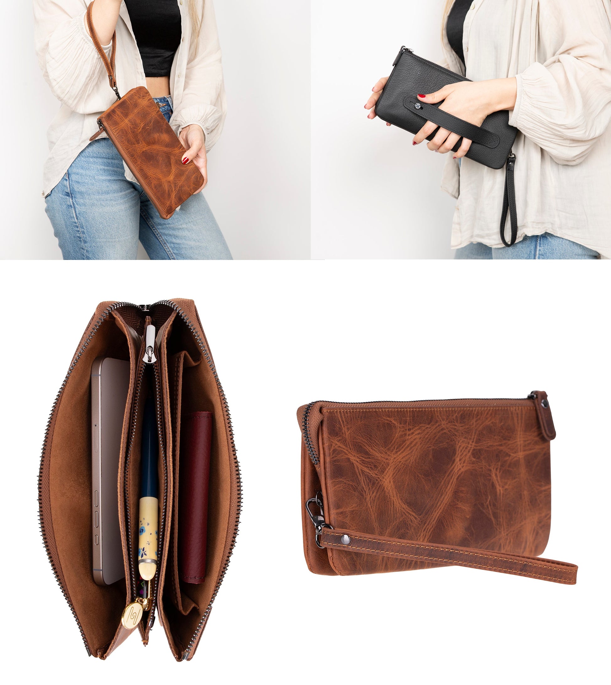 Monarch Leather Unisex Wristlet Bag with Smart Pockets