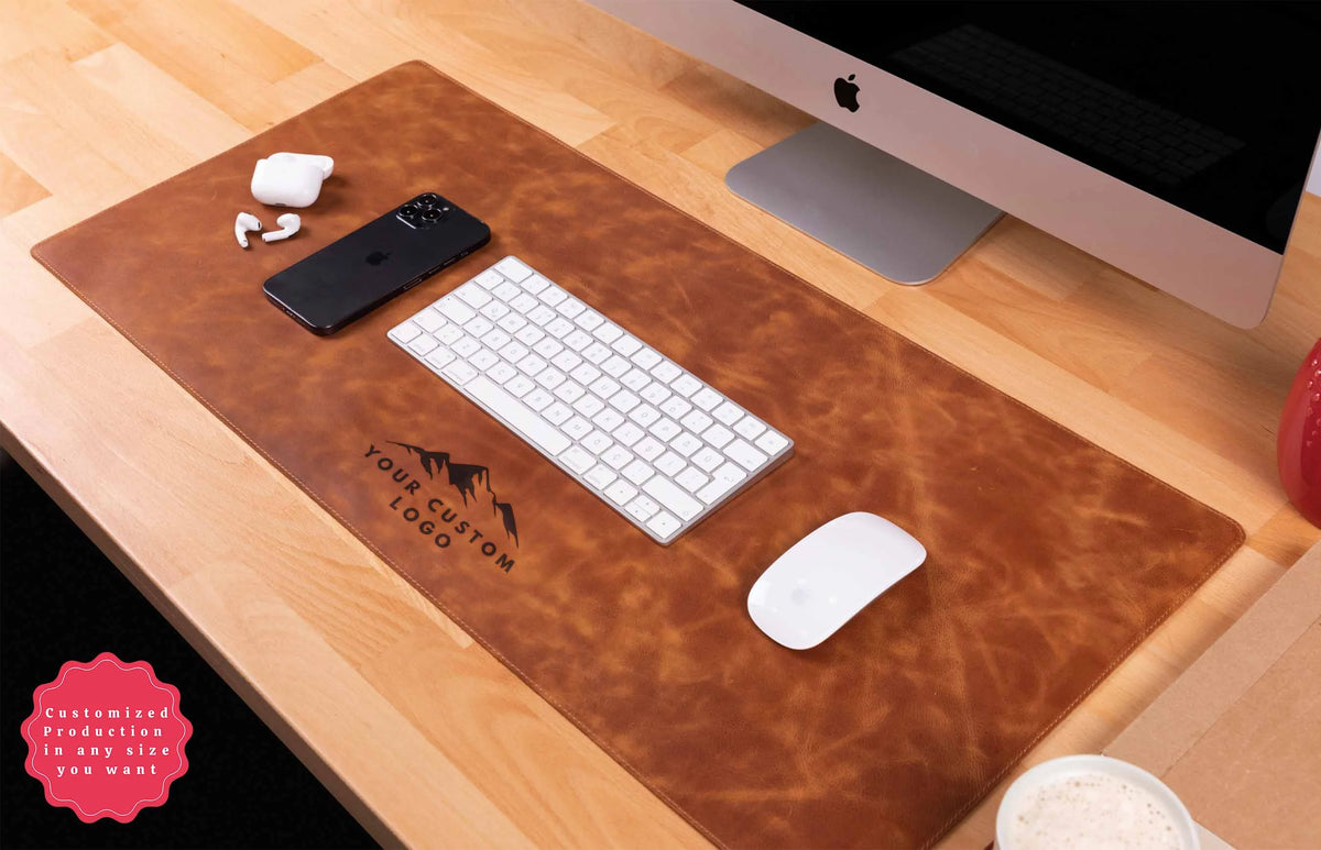 Natural Leather Desk Mat 35.8" x 18.9" (37 Cm x 80 Cm)