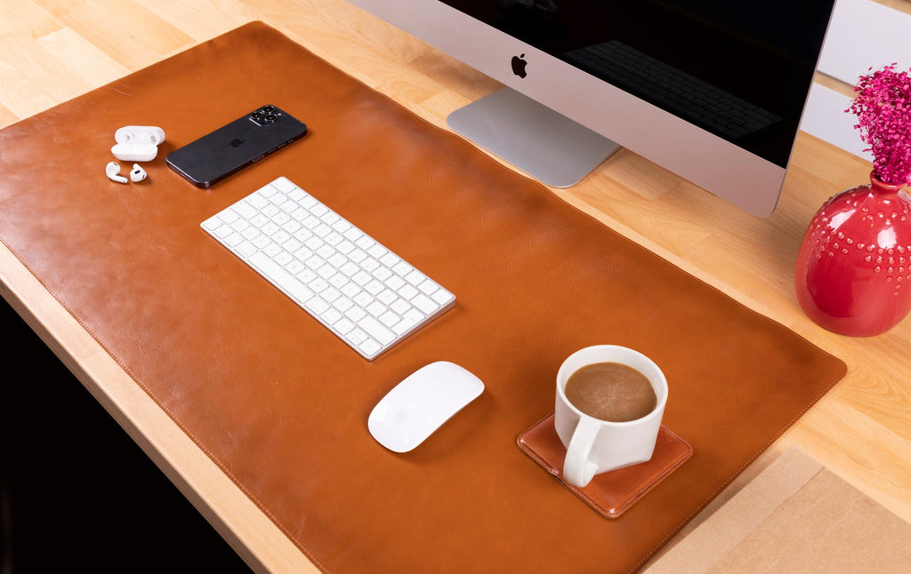 Natural Leather Desk Mat 35.8" x 18.9" (37 Cm x 80 Cm)