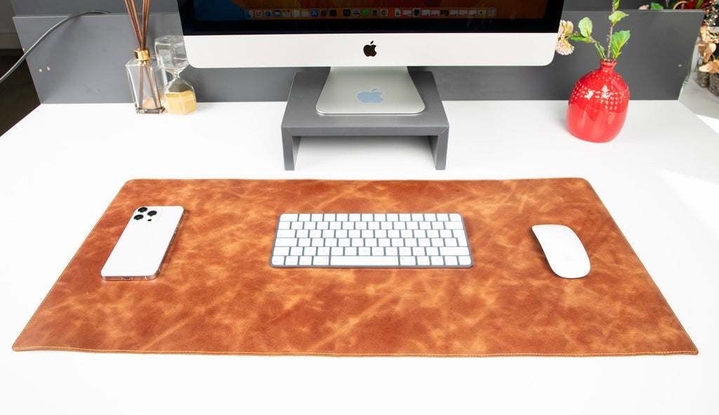 Natural Leather Desk Mat 35.8" x 18.9" (37 Cm x 80 Cm)