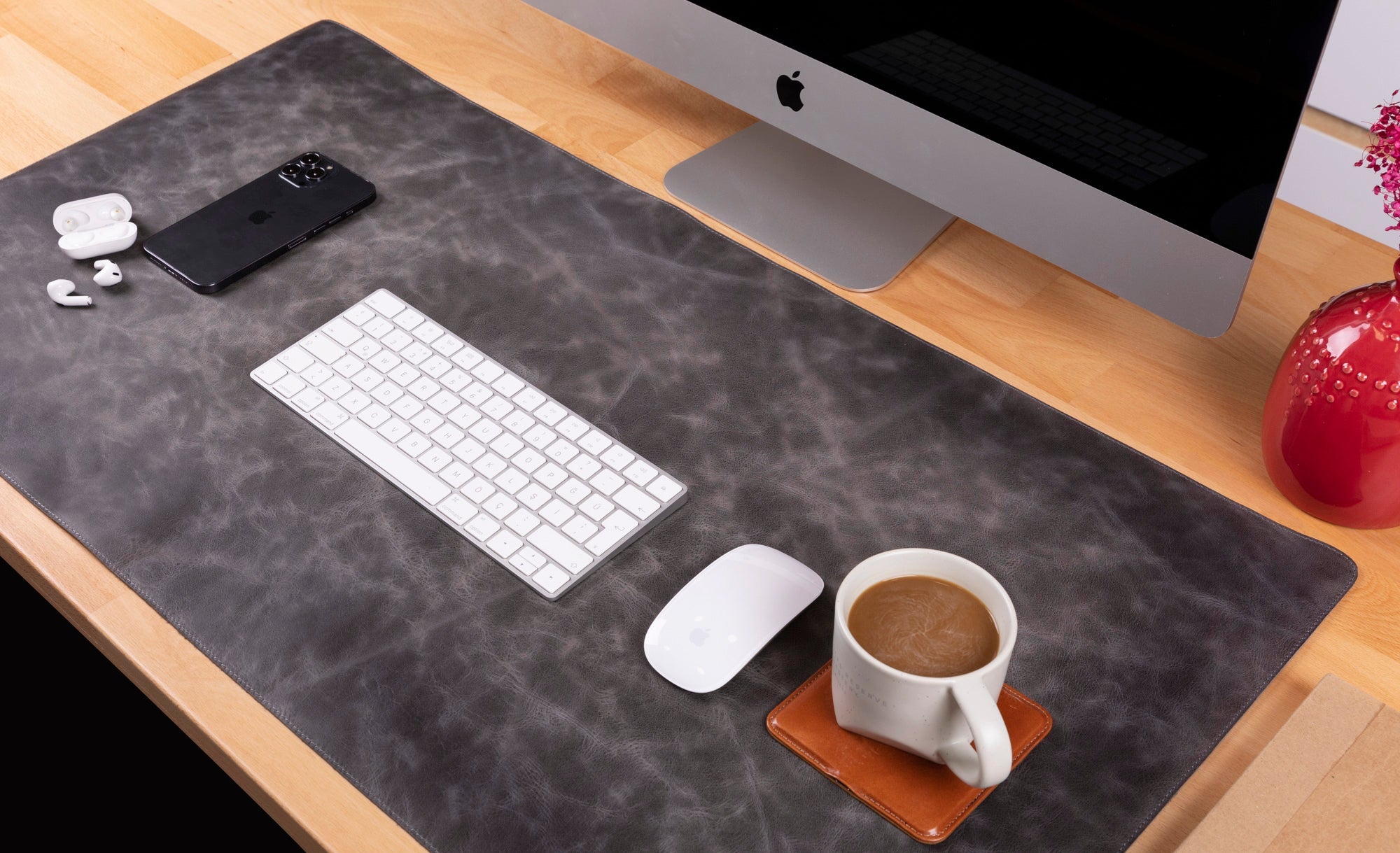 Natural Leather Desk Mat 35.8" x 18.9" (37 Cm x 80 Cm)