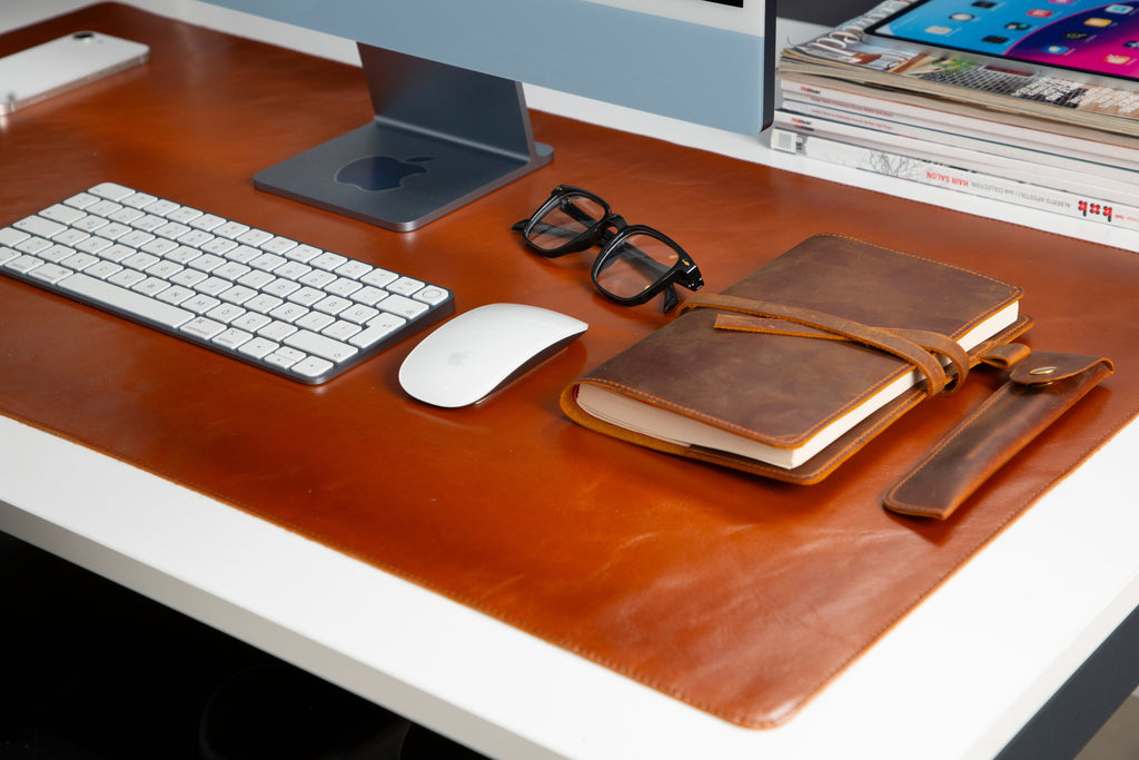 Natural Leather Desk Mat 35.8" x 18.9" (37 Cm x 80 Cm)