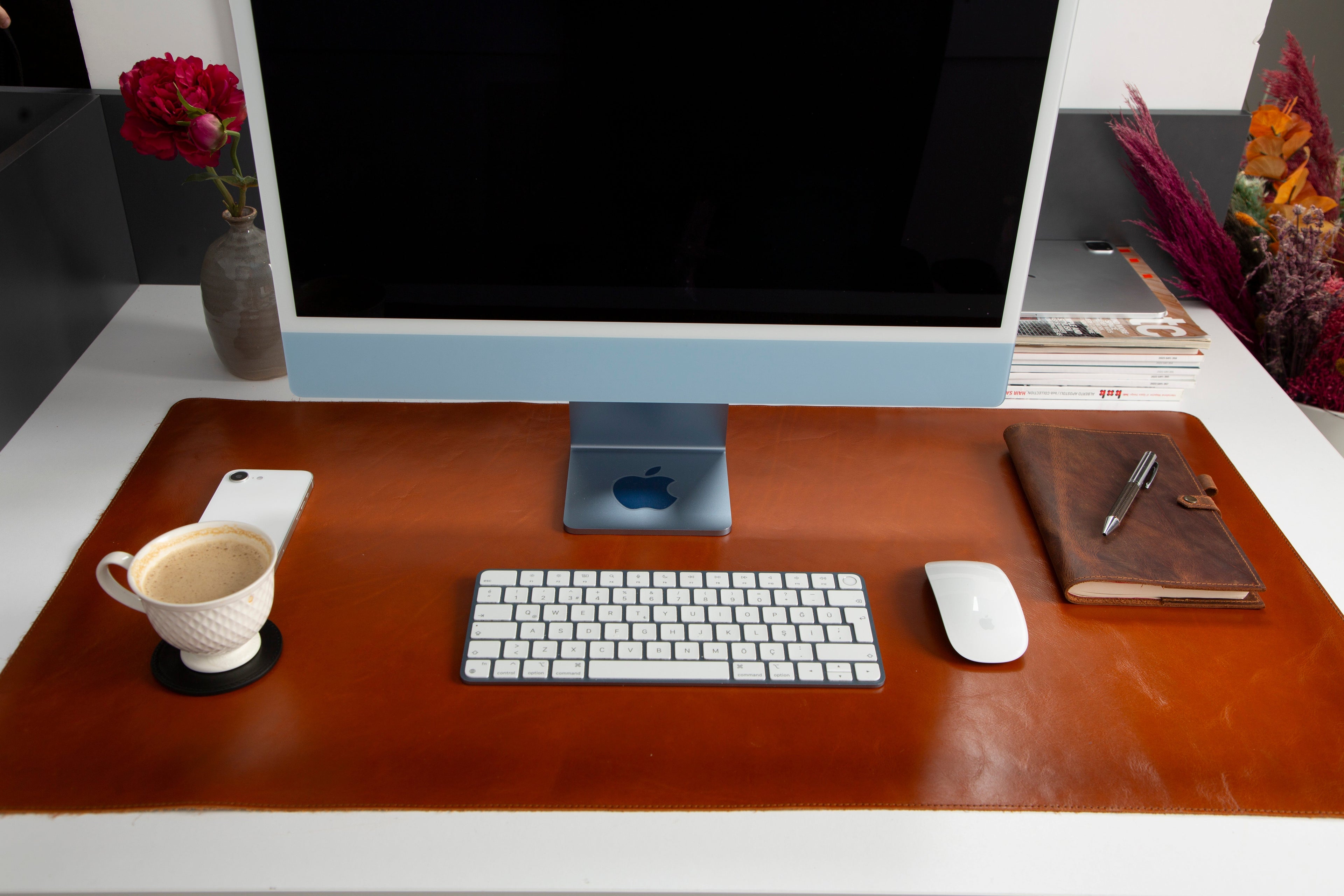 Natural Leather Desk Mat 35.8" x 18.9" (37 Cm x 80 Cm)