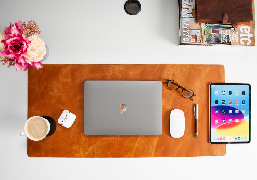 Natural Leather Desk Mat 35.8" x 18.9" (37 Cm x 80 Cm)