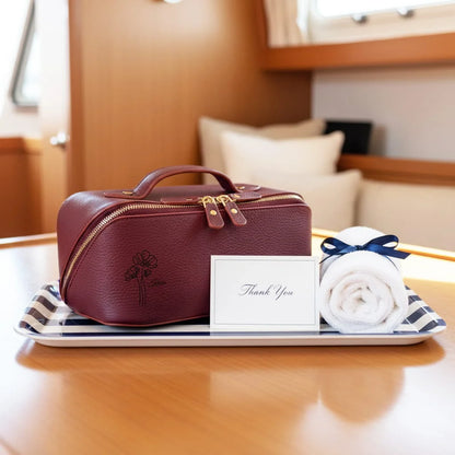 Novara Leather Travel Makeup Bag Organizer