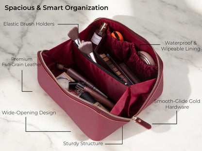Novara Leather Travel Makeup Bag Organizer
