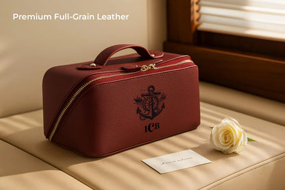 Novara Leather Travel Makeup Bag Organizer