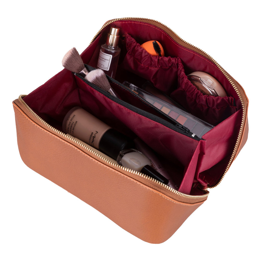 Novara Leather Travel Makeup Bag Organizer