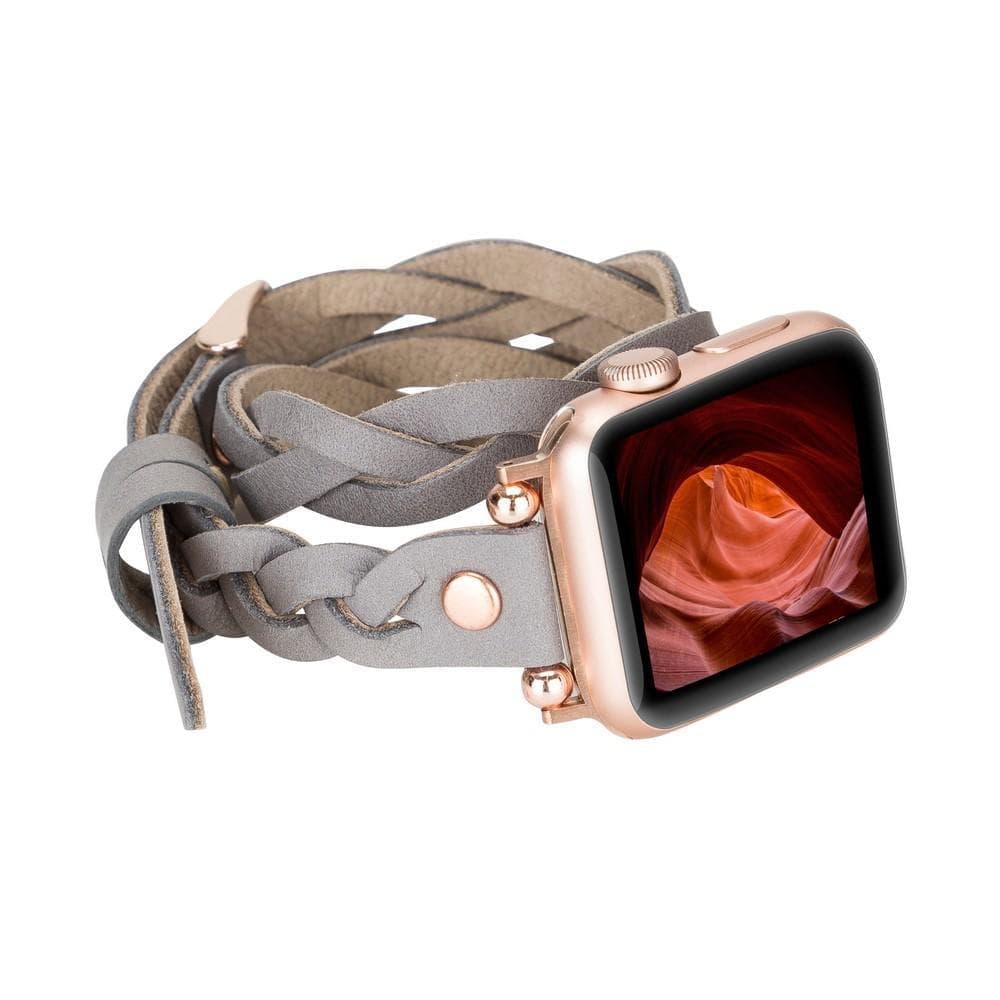 Leather Apple Watch Bands - Ferro Braided DT Peggy Rose Gold Trok Style 