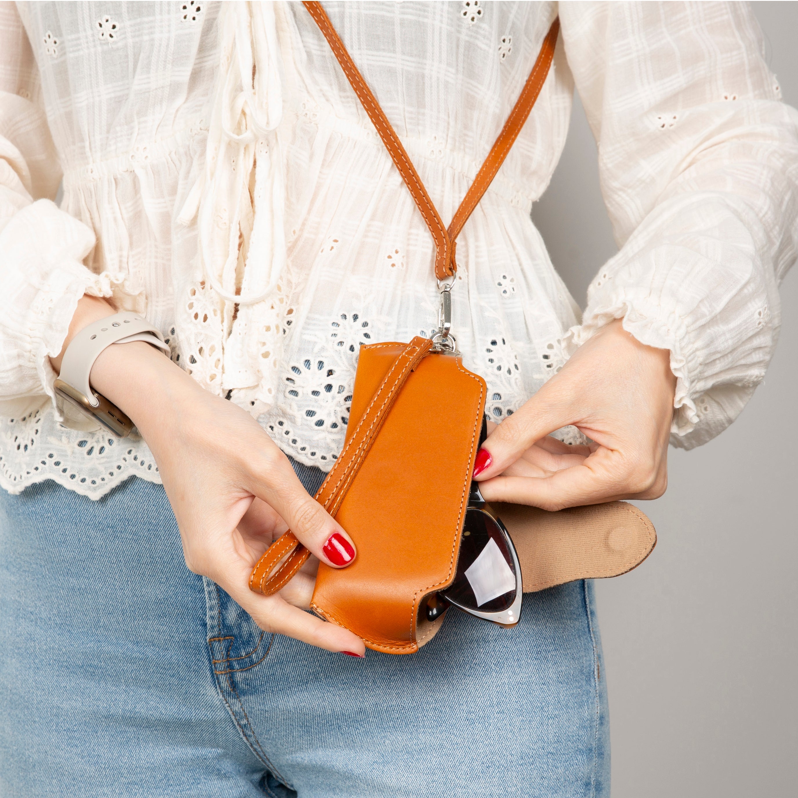 Riviera Leather Glasses Case with Strap