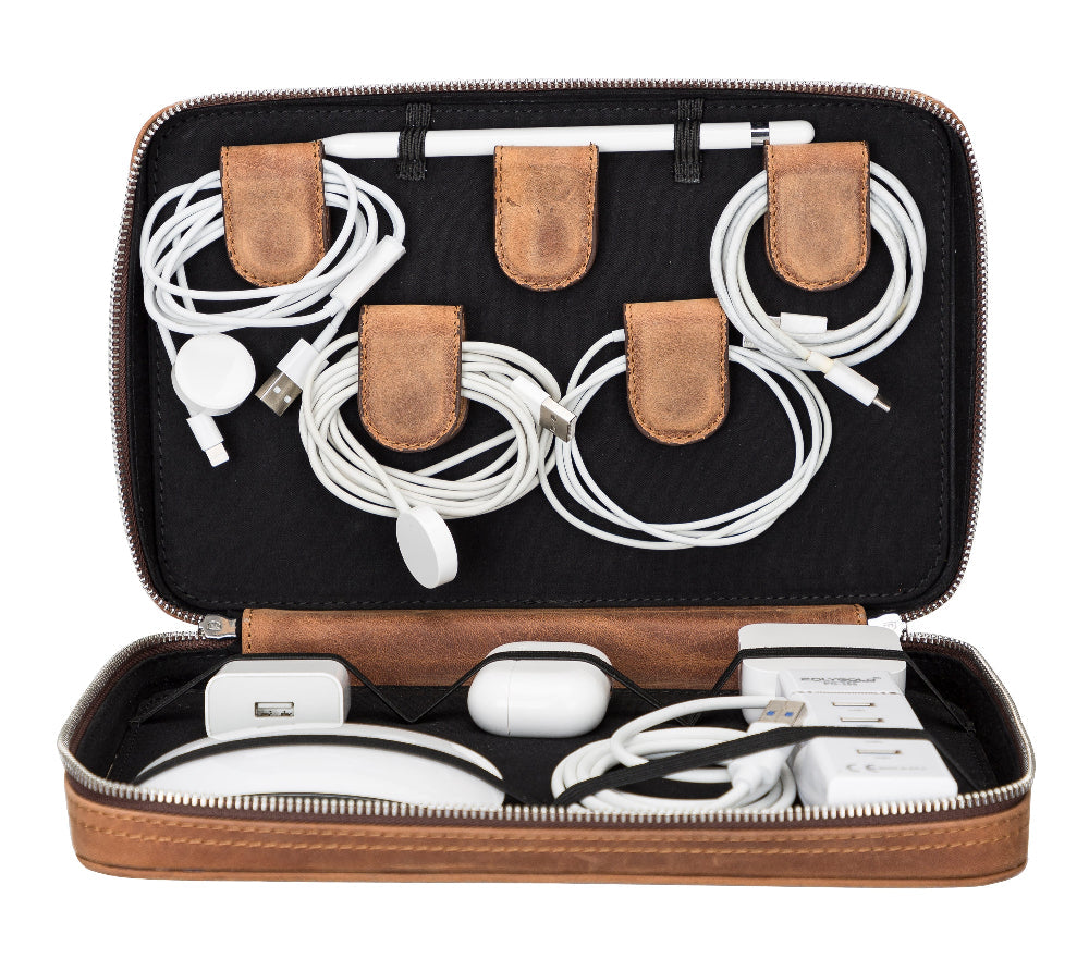 Voyager Leather Travel Cable Organizer Bag