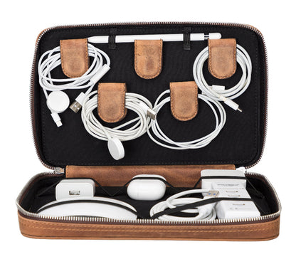 Voyager Leather Travel Cable Organizer Bag