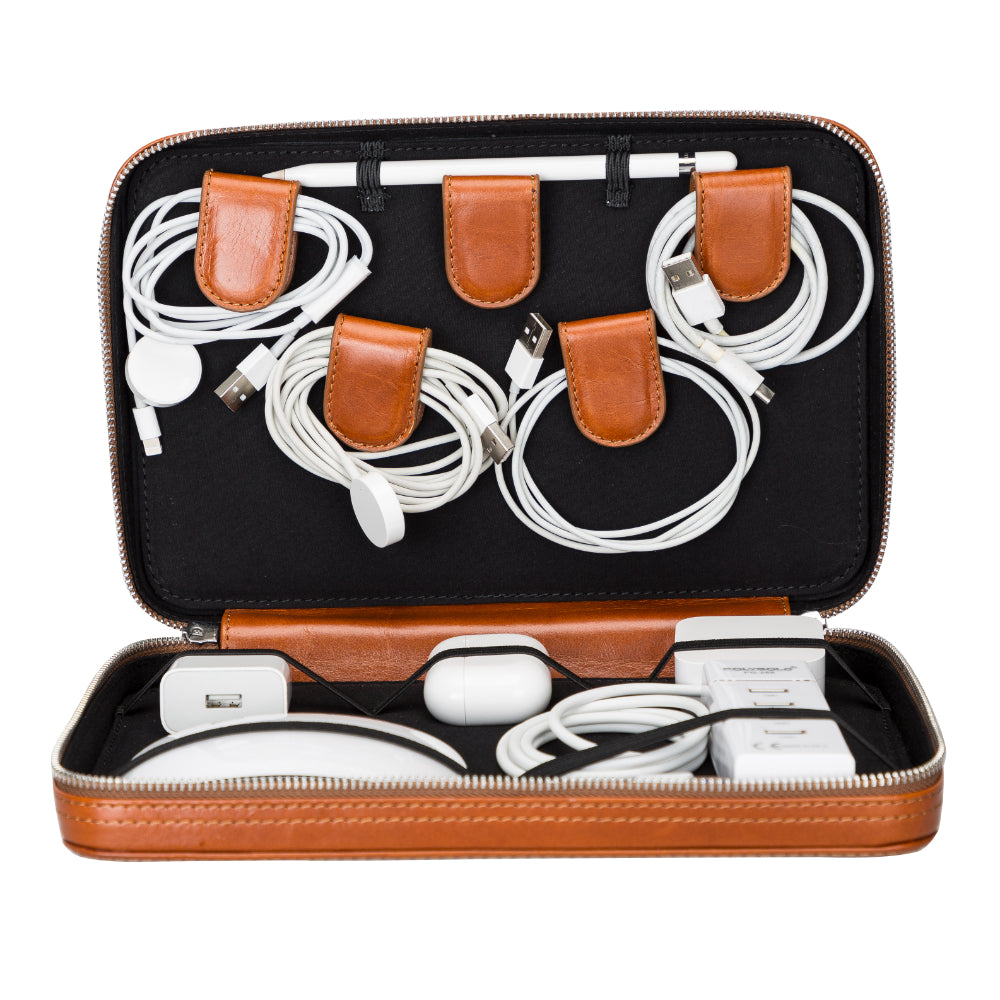 Voyager Leather Travel Cable Organizer Bag