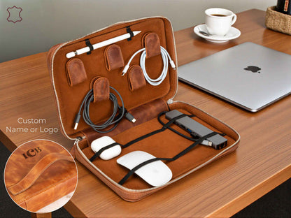 Voyager Leather Travel Cable Organizer Bag