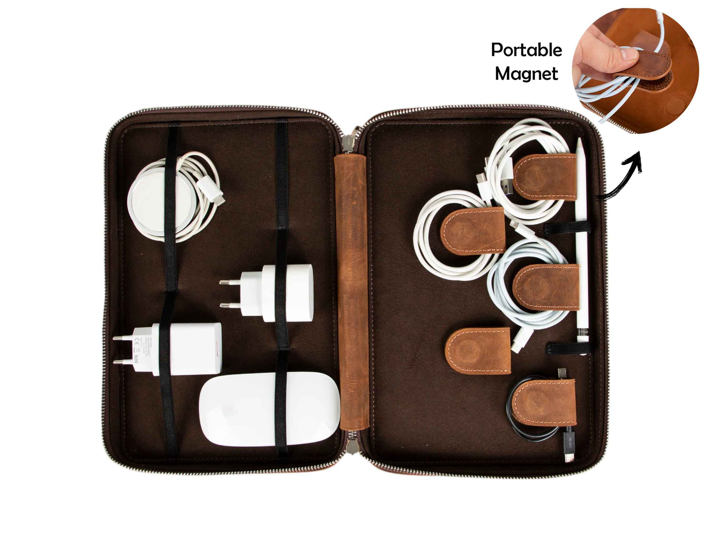 Voyager Leather Travel Cable Organizer Bag