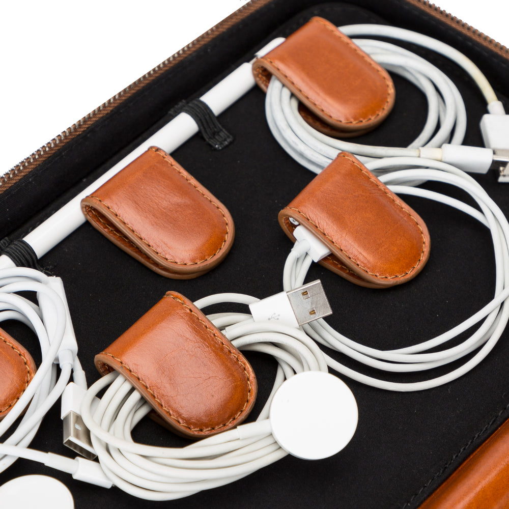 Voyager Leather Travel Cable Organizer Bag