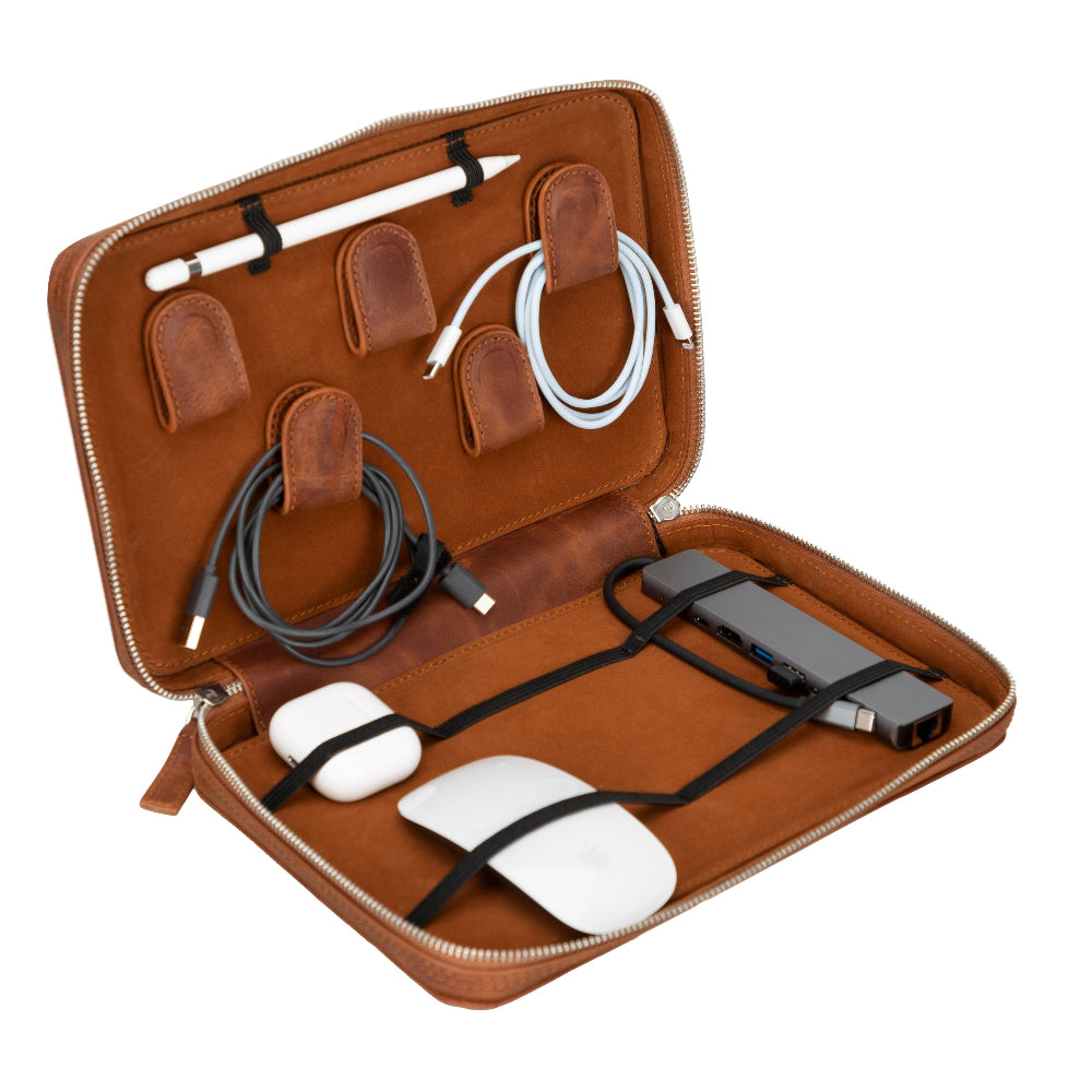 Voyager Leather Travel Cable Organizer Bag