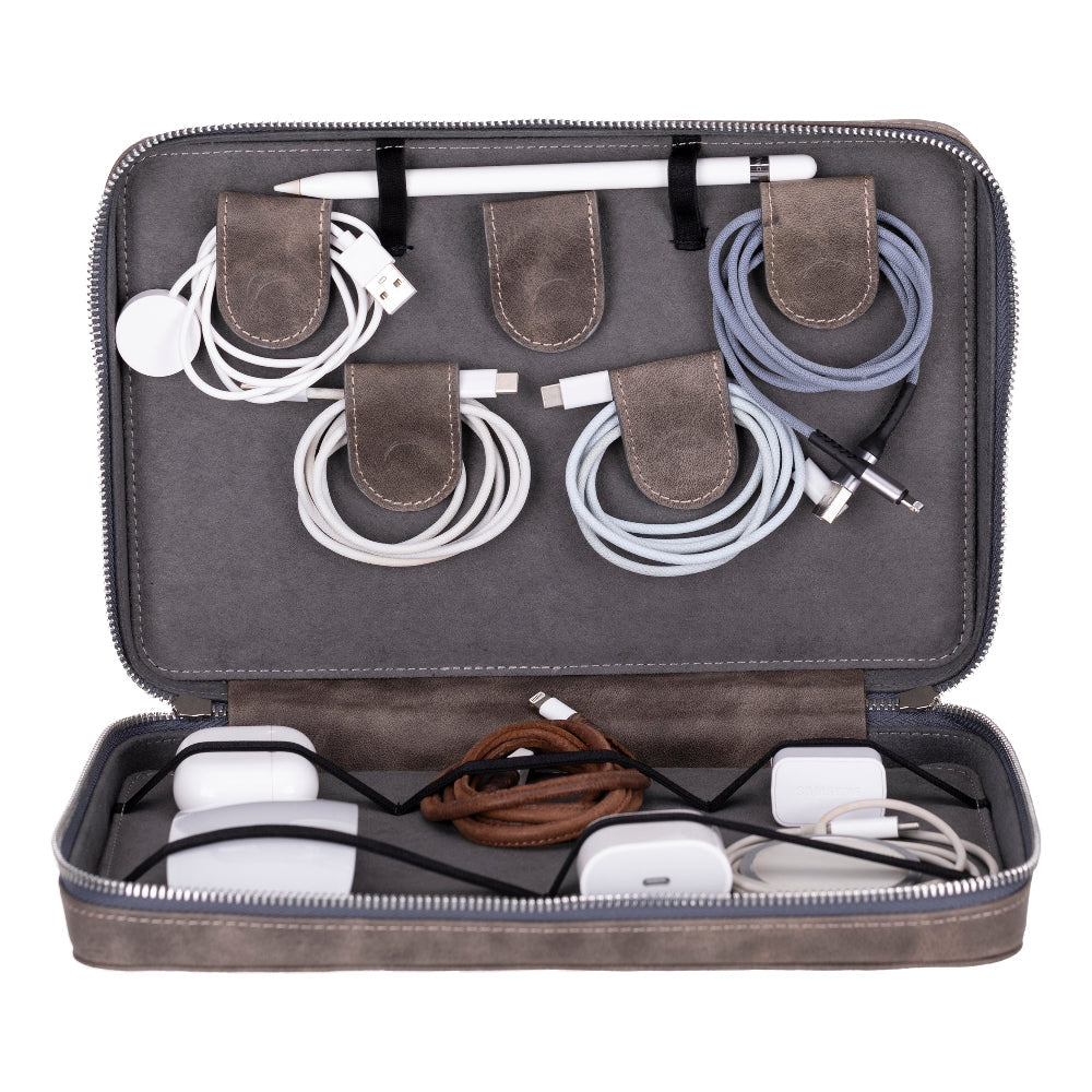 Voyager Leather Travel Cable Organizer Bag