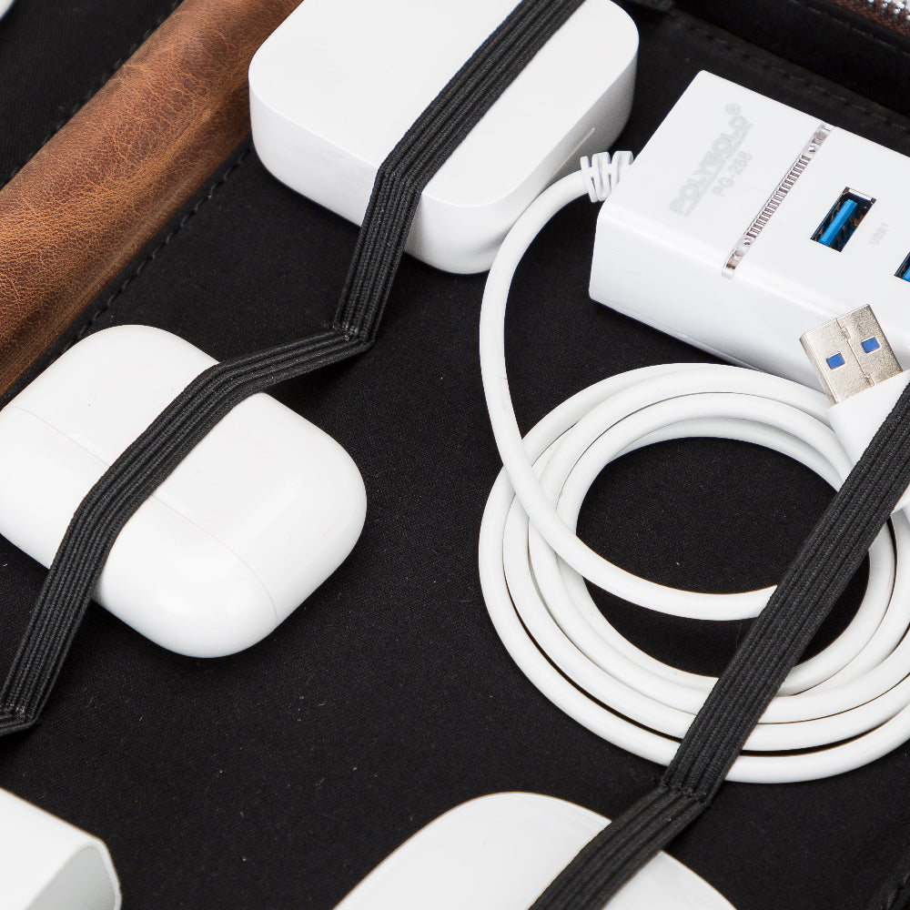 Voyager Leather Travel Cable Organizer Bag