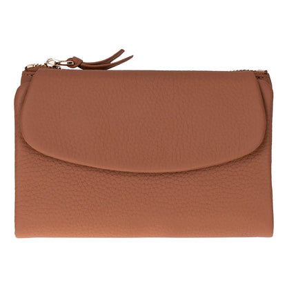 Brown leather clutch bag on a white background