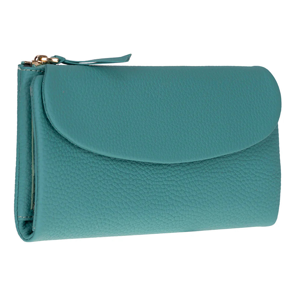 Teal clutch bag on a white background