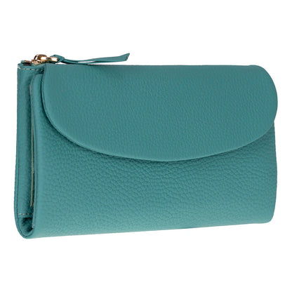Teal clutch bag on a white background