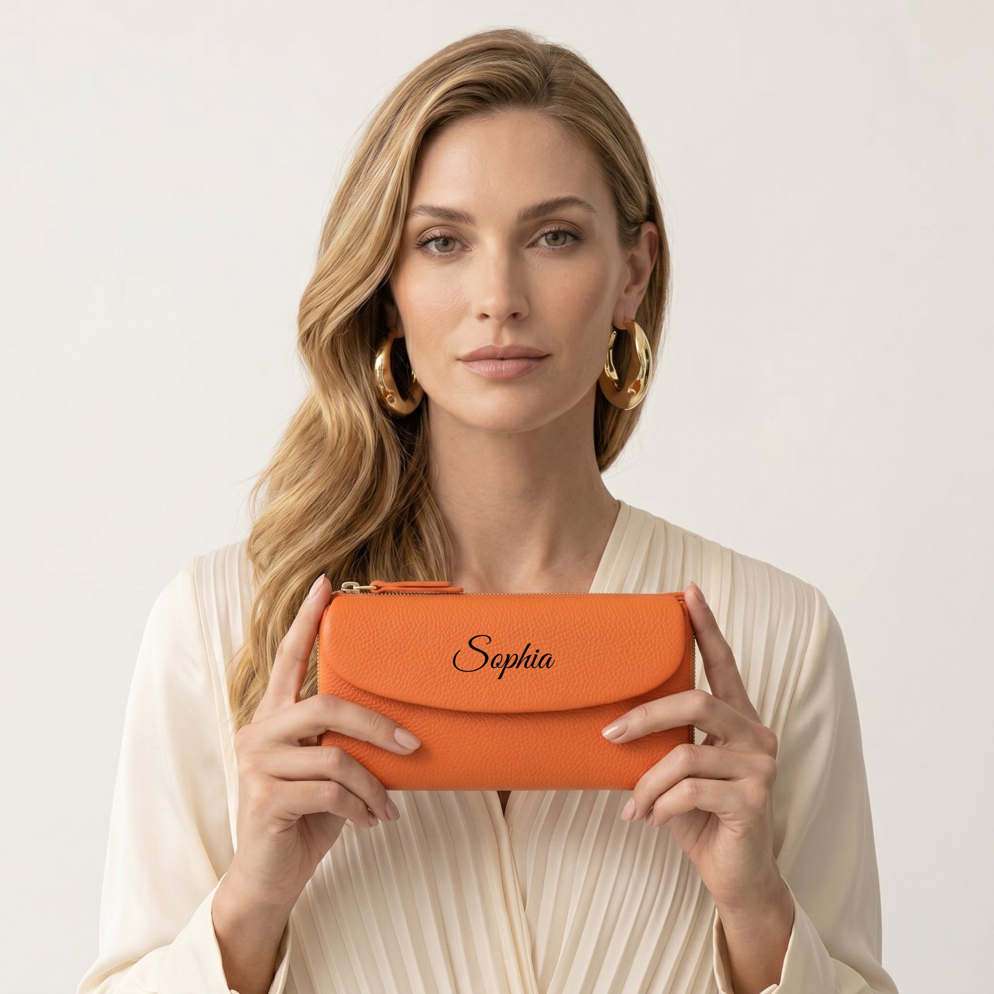 Women’s Leather Wallet Handbag with Zip Closure