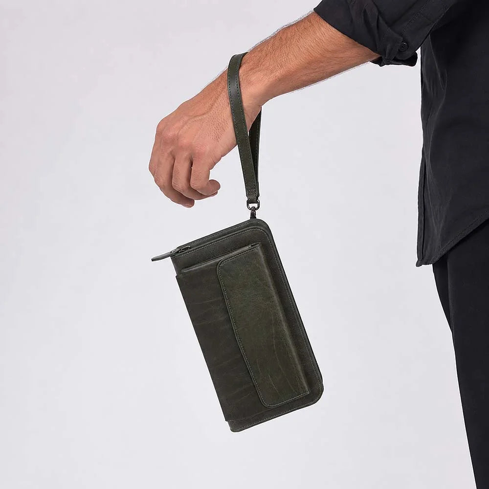 Leather Clutch Handbag with Wrist Strap and Card Slots
