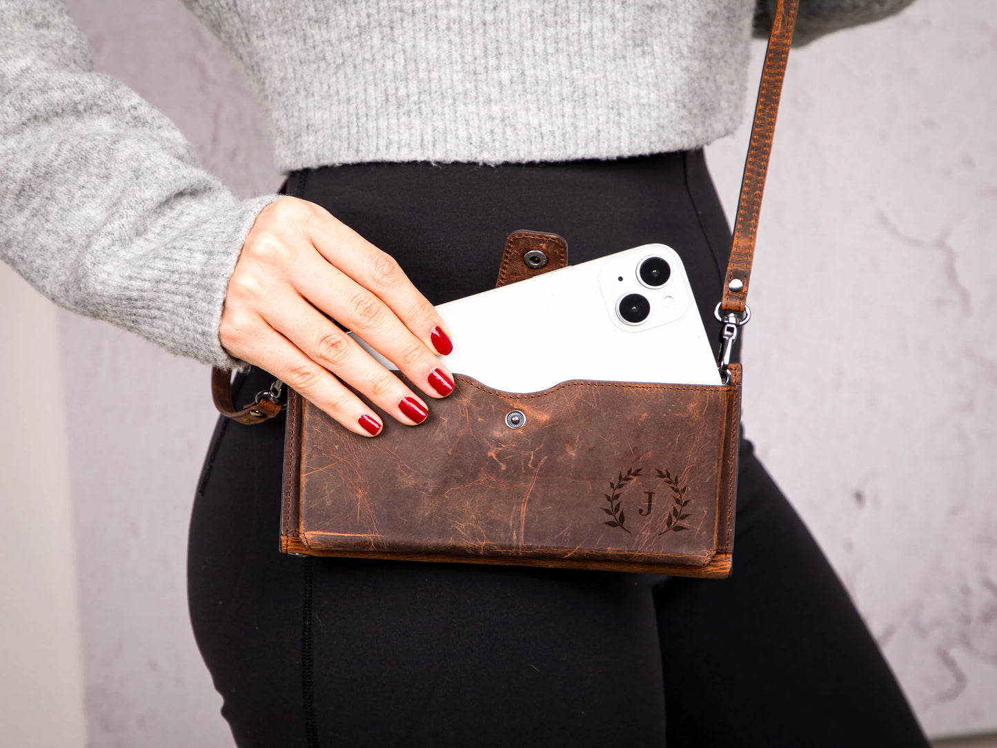 Lozan Leather Crossbody Phone Wallet with Strap