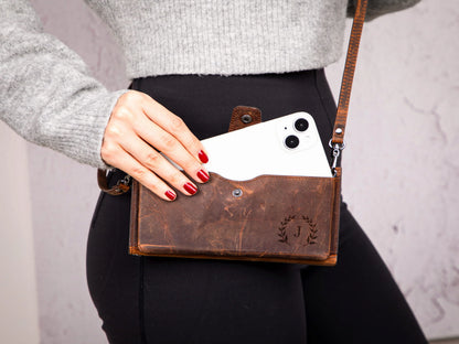 Lozan Leather Crossbody Phone Wallet with Strap