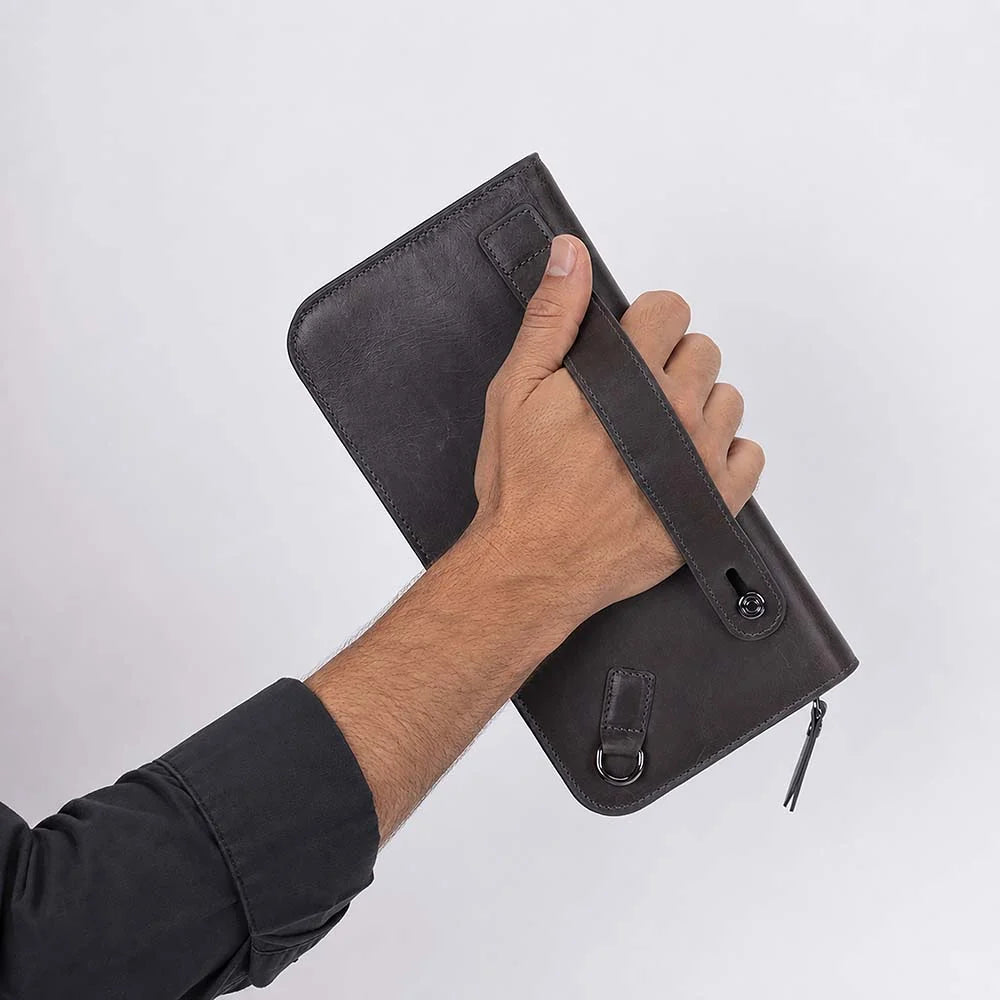Leather Clutch Handbag with Wrist Strap and Card Slots
