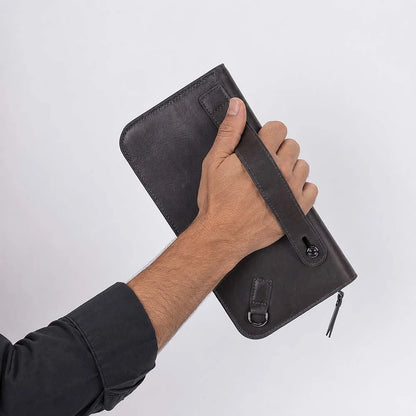 Leather Clutch Handbag with Wrist Strap and Card Slots