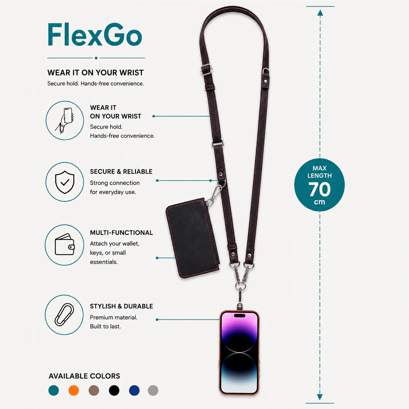 PU Leather Phone Strap Wallet Set Clip-On Crossbody FlexGo