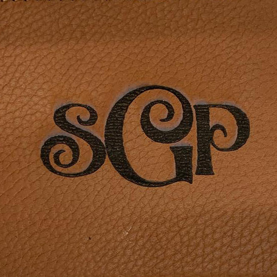 Laser engraved name example on genuine leather product