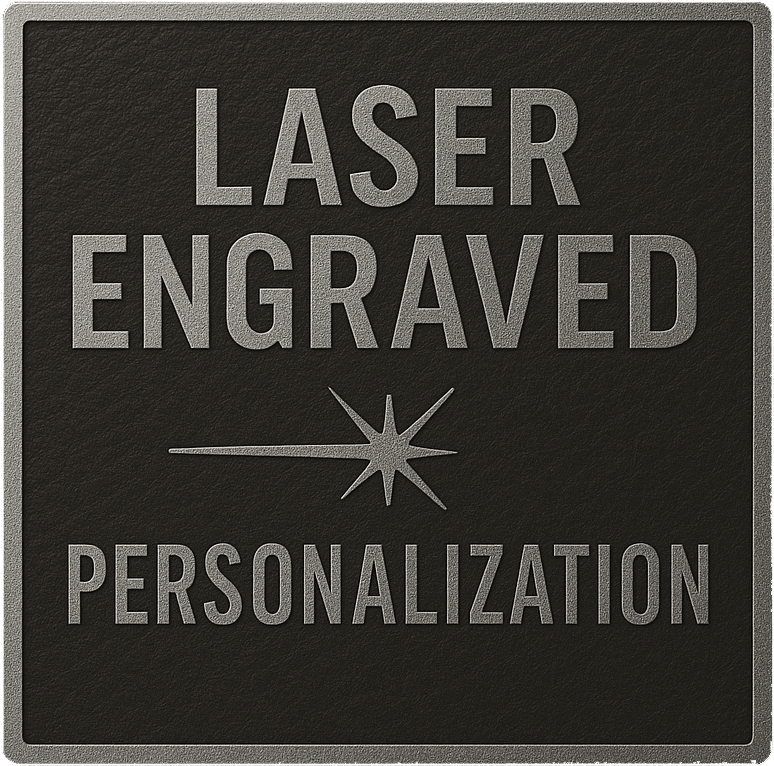 Black square with 'Laser Engraved Personalization' text on a black background