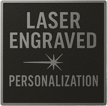 Black square with 'Laser Engraved Personalization' text on a black background