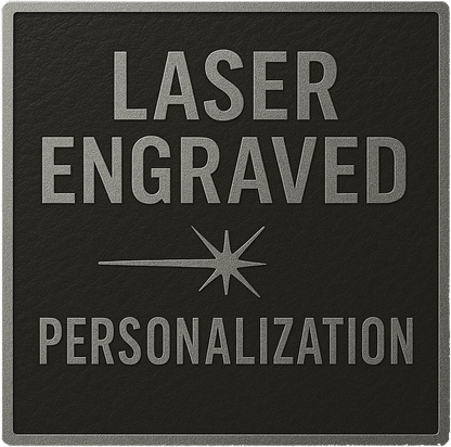 Black square with 'Laser Engraved Personalization' text on a black background