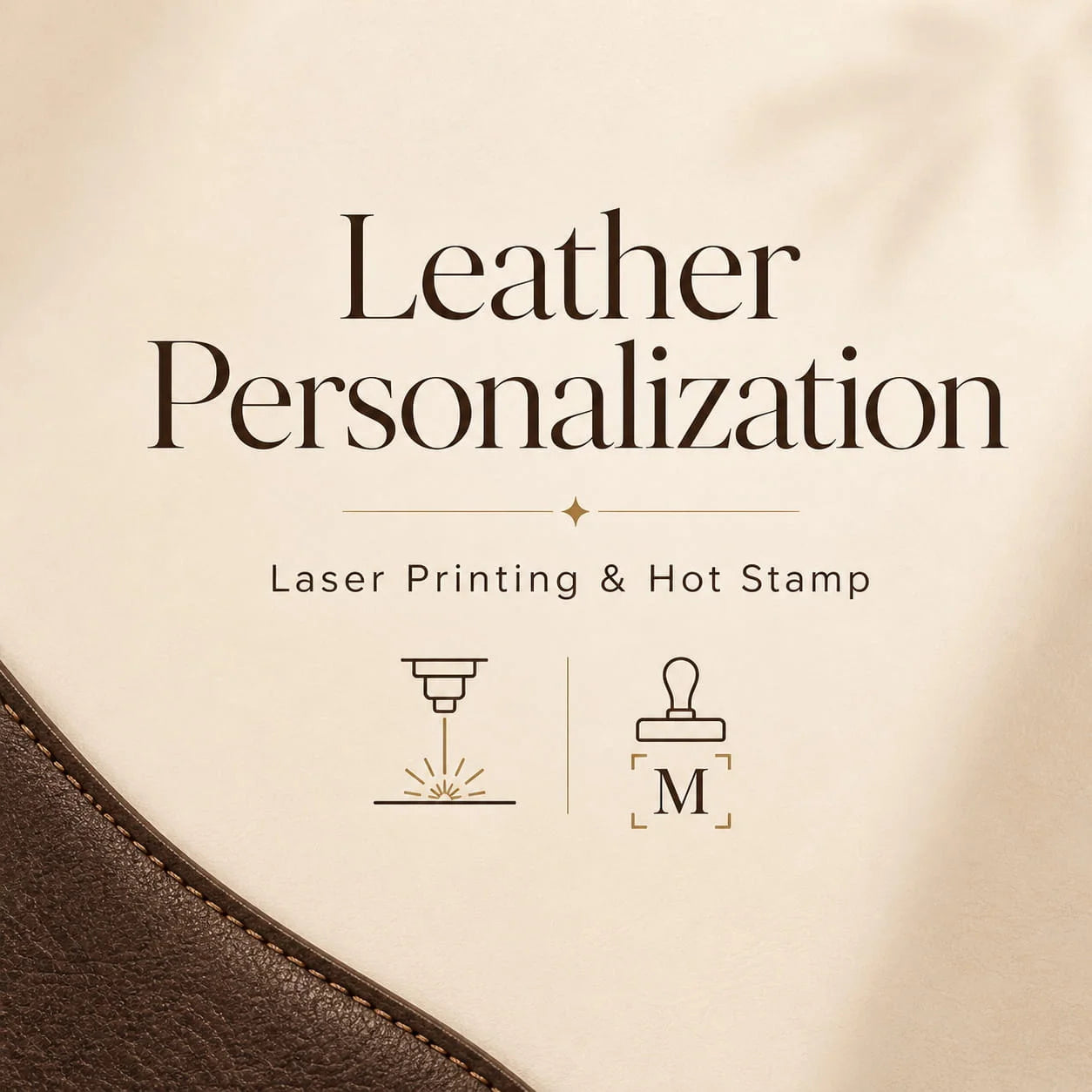 Leather personalization service for laser printing and hot stamp embossing